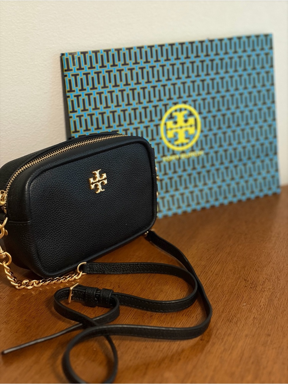 Tory Burch Black Leather Crossbody with Gold Hardware
